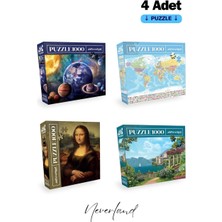 Neverland 4 Adet 1000 Parça Puzzle - Gezegenler / Dünya Haritası I / Mona Lisa / Sahil Evi