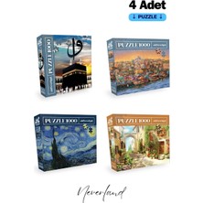 Neverland 4 Adet 1000 Parça Puzzle - Kutsal Kabe / Istanbul Evening / Yıldızlı Gece / Eski Sokak