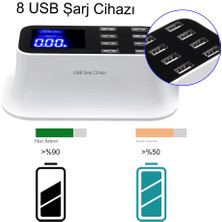 USB Şarj Istasyonu, LED Ekranlı 8 Bağlantı Noktalı USB Çoklu Bağlantı Noktası Şarj Cihazı, Akıllı Telefonlar Tabletler Için Hızlı Şarj Masaüstü USB Şarj Cihazı Merkezi