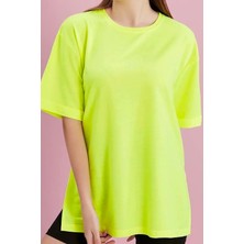 Yırtmaçlı Duble Kol Geniş Bisiklet Yaka Oversize Tişört