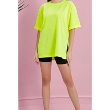 Yırtmaçlı Duble Kol Geniş Bisiklet Yaka Oversize Tişört