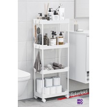Mowo Home 4 Katlı Tekerlekli Banyo Rafı, Mutfak Rafı, Havluluk, Deterjanlık Makyaj Organizer