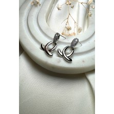 Mooni Accessories Luxury Collection Damla Tasarım Zirkon Taşlı Gümüş Renk Çelik Küpe