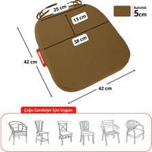 Xpermate Standartfit Oval Sandalye Minderi Fermuarlı Yıkanabilir Kılıf Bağcıklı Su ve Yağ Itici 42X42X5 Kahve