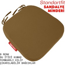 Xpermate Standartfit Oval Sandalye Minderi Fermuarlı Yıkanabilir Kılıf Bağcıklı Su ve Yağ Itici 42X42X5 Kahve