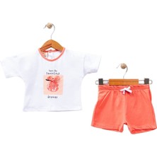 Bebegen Kız Bebek Beyaz Turuncu Sweetest Yazılı Baskılı Şortlu 2'li Takım