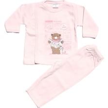 Bebegen Unisex Pembe Kahve Ayılı Çıtçıtlı 2'li Pijama Takımı