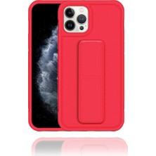Apple IPhone 13 Pro Max Uyumlu Mat Kırmızı Yumuşak Silikon Standlı Tutacaklı (Tutamaçlı) Telefon Kılıfı