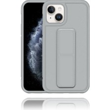 Apple IPhone 13 Mini Uyumlu Gri Yumuşak Silikon Standlı Tutacaklı (Tutamaçlı) Telefon Kılıfı