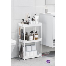 Mowo 3 Katlı Tekerlekli Banyo Rafı, Mutfak Rafı, Havluluk, Deterjanlık Makyaj Organizer