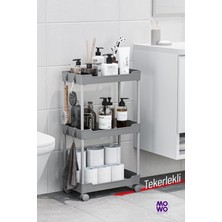 Mowo 3 Katlı Tekerlekli Banyo Rafı, Mutfak Rafı, Havluluk, Deterjanlık Makyaj Organizer