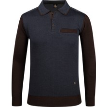 Çizgi Triko Erkek Polo Yaka Triko Kazak Desenli Kol ve Bel Lastikli Çelik Örgü Klasik Kalıp - 5014F