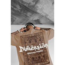 Erkek Dimension Baskılı Camel Bisiklet Yaka Oversize Salaş T-Shirt
