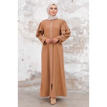 Fırfır Kol Boydan Fermuarlı Ferace 1248 - Vizon