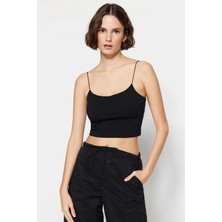 Tena Kadın Siyah Spagetti Askılı Full Likralı Crop Atlet