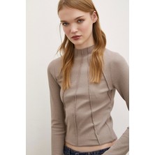 Never More Önü Dikişli Bluz Vizon