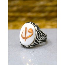 BymissMücevherat 925 Ayar Gümüş Sedef Taş Elif Vav Erkek Yüzük