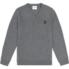 U.S. Polo Assn. Erkek Çocuk Gri Melanj Basic V Yaka Kazak 50294200-VR086