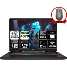 Msı Sword 17 Hx Intel Core I7 14700HX 8gb 1tb SSD RTX4070/8GB Windows 11 Home 17" Fhd+ 165Hz Taşınabilir Bilgisayar B14VGKG-054XTR-A34 & Anzar Mouse