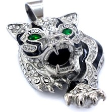 Ferizz 316L Çelik Zirkon Taşlı Yeşil Gözlü Kaplan Kolye Ucu TGR-502