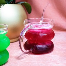 Roslina 1 Adet Zigzag Boğumlu Kulplu Soğuk Kahve Bardağı - Kokteyl Meşrubat Bardağı Cam Pipet Hediyeli