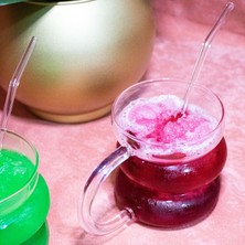 Roslina 1 Adet Zigzag Boğumlu Kulplu Soğuk Kahve Bardağı - Kokteyl Meşrubat Bardağı Cam Pipet Hediyeli