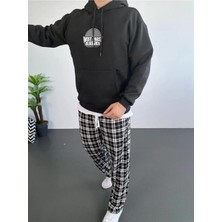 Tarz Yeri Erkek Sırt Baskılı Kapüşonlu Üç Iplik Oversize Sweatshirt - Siyah