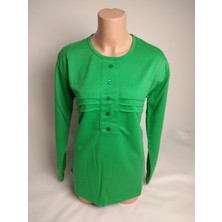 Yaşar Triko Kadın Yeşil Bisiklet Yaka Patlı Beş Düğmeli Uzun Kollu Bilek Lastikli Yırtmaçlı Iki Iplik Bluz