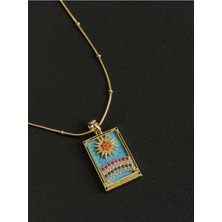 Stainles Steel Güneş ve Taş Tasarımlı Gold Tarot Paslanmaz Çelik Kolye