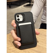 Paladyum Case iPhone 11 Uyumlu Premium Siyah Deri Magsafe Cüzdanlı Kartlıklı Kamera Çerçeve Standlı Kılıf