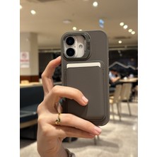 Paladyum Case iPhone 16 Uyumlu Premium Titanyum Gri Deri Magsafe Cüzdanlı Kartlıklı Kamera Çerçeve Standlı Kılıf