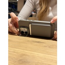 Paladyum Case iPhone 16 Uyumlu Premium Titanyum Gri Deri Magsafe Cüzdanlı Kartlıklı Kamera Çerçeve Standlı Kılıf