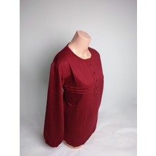 Yaşar Triko Kadın Bordo Bisiklet Yaka Patlı Beş Düğmeli Uzun Kollu Bilek Lastikli Yırtmaçlı Iki Iplik Bluz