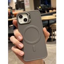 Paladyum Case Apple iPhone 13 Uyumlu Premium Titanyum Gri Deri Magsafe Cüzdanlı Kartlıklı Kamera Çerçeve Standlı Kılıf