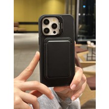 Paladyum Case iPhone 15 Pro Max Uyumlu Premium Siyah Deri Magsafe Cüzdanlı Kartlıklı Kamera Çerçeve Standlı Kılıf