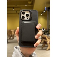 Paladyum Case iPhone 14 Pro Max Uyumlu Premium Siyah Deri Magsafe Cüzdanlı Kartlıklı Kamera Çerçeve Standlı Kılıf