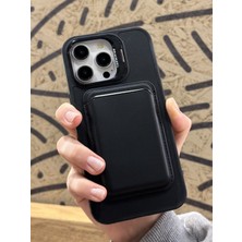 Paladyum Case iPhone 16 Pro Max Uyumlu Premium Siyah Deri Magsafe Cüzdanlı Kartlıklı Kamera Çerçeve Standlı Kılıf