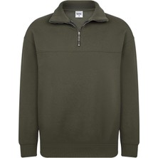 Unisex Relax Fit Rahat Kesim Pamuklu Yarım Fermuarlı Dik Yaka Sweatshirt