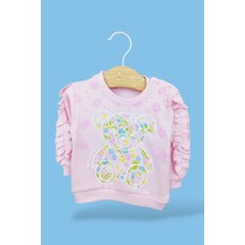 Kids Kingdom Pembe Kız bebek Bisiklet Yaka Lastikli Paça Çiçek Detaylı takım CG501799