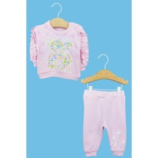 Kids Kingdom Pembe Kız bebek Bisiklet Yaka Lastikli Paça Çiçek Detaylı takım CG501799