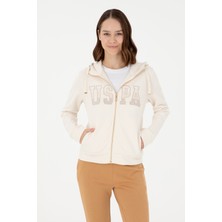 U.S. Polo Assn. Kadın Krem Basic Kapüşonlu Sweatshirt 50289540-VR071