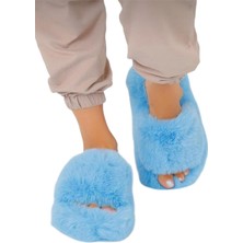 Ekstra Yumuşak Tüylü Kadın Terlik Mavi