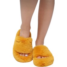 Ekstra Yumuşak Tüylü Kadın Terlik Sarı