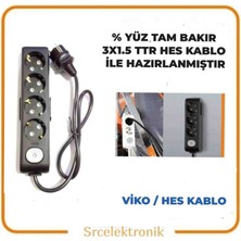 Viko Multi-Let 4'Lü 1.5 Hes Kablo (12 Ile 40 Metre Arası) Anahtarlı Topraklı Çocuk Korumalı Uzatma ( 3X1.5 Hes Kablo Tam Bakır) Ttr Kablo Tseli Ho5Vv-F