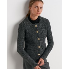 60265 Polo Yaka Düğmeli Cep Detaylı Triko Hırka-Antrasit