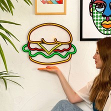 Tol Camp Hamburger Neon Duvar Dekoru - Lezzetli Tasarım, Modern Metal Üzerine Neon LED Tabela | 43 cm x 35 cm