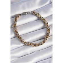 Clariss 316L Çelik Gümüş Gold Renk Kral Zincir Model Erkek Bileklik