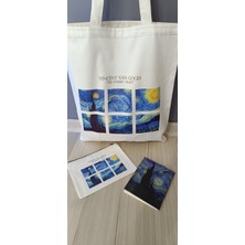 Grafikspan Van Gogh The Starry Night Omuz Çantası, Defter, Kalemlik Üç Lü Set