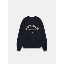 Ltb Baskılı Sıfır Yaka Uzun Kollu Relaxed Fit Siyah Sweatshırt