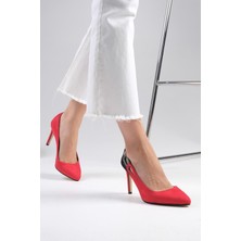 Mio Gusto Elvira Kırmızı Süet Renk Kombinasyonlu Kadın Stiletto Topuklu Ayakkabı